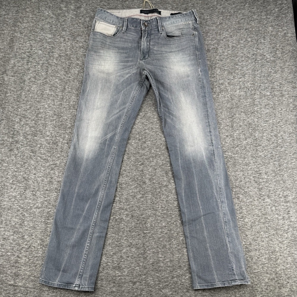 Guess Jeans Men 32x32 Slim Straight Del Mar Fit Dark Wash Blue Distressed
